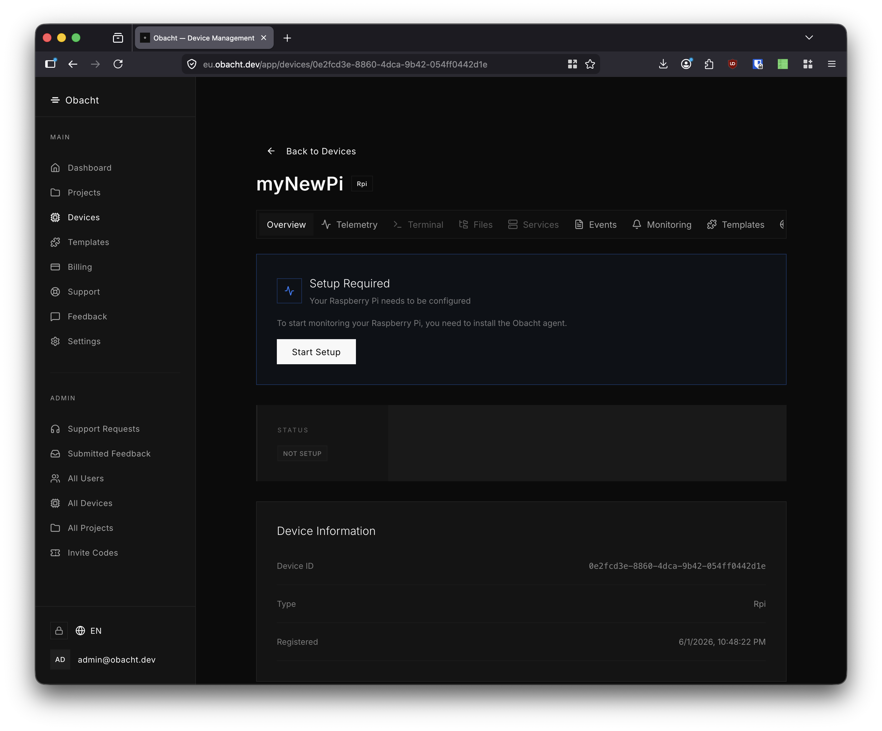 Device overview — setup required