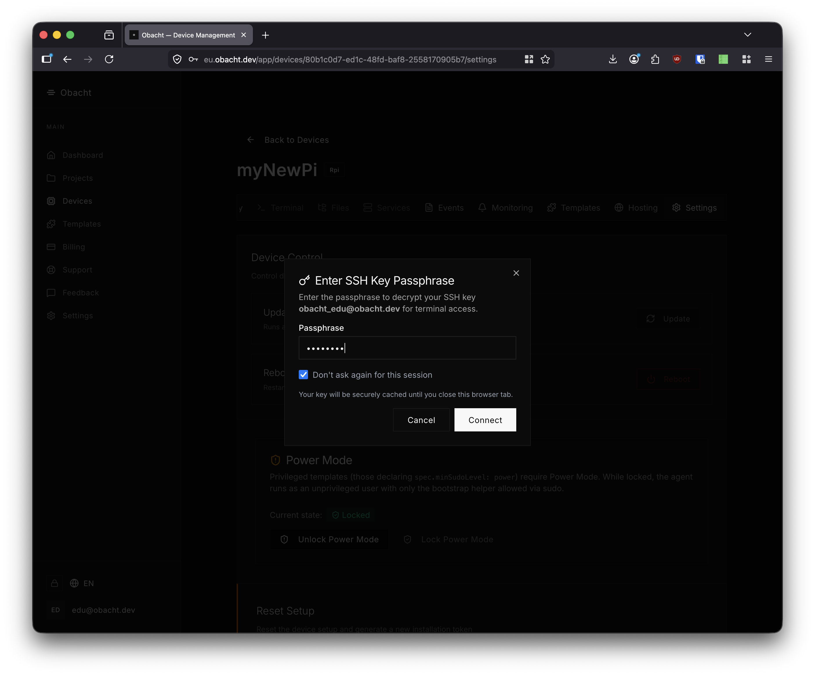 SSH key passphrase prompt