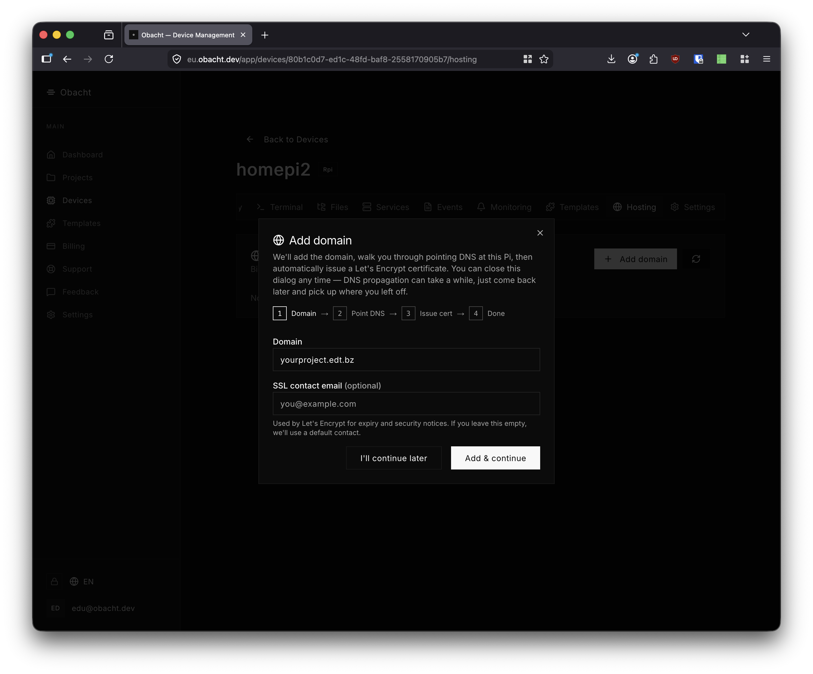 Add domain — step 1