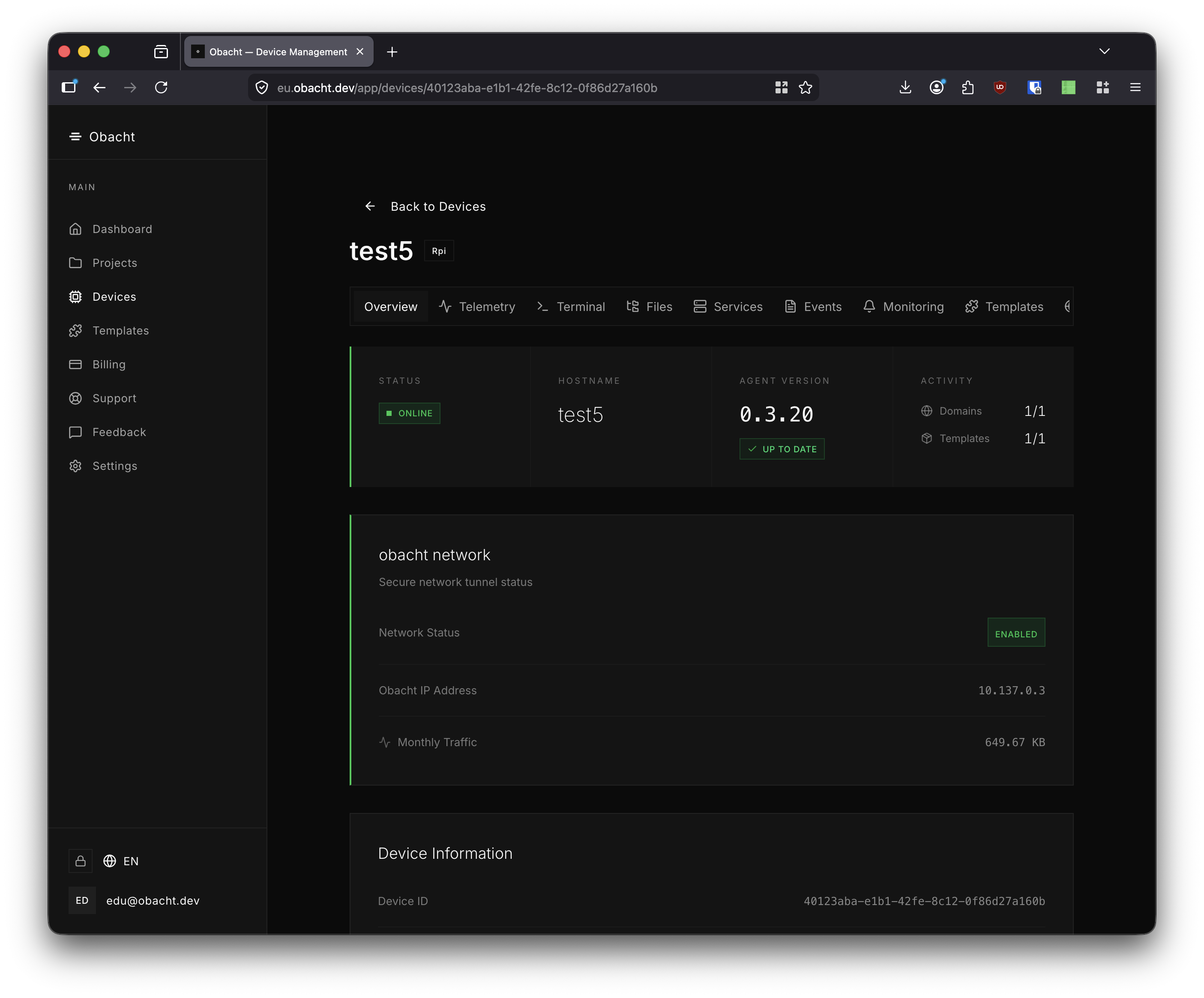 Device overview — online
