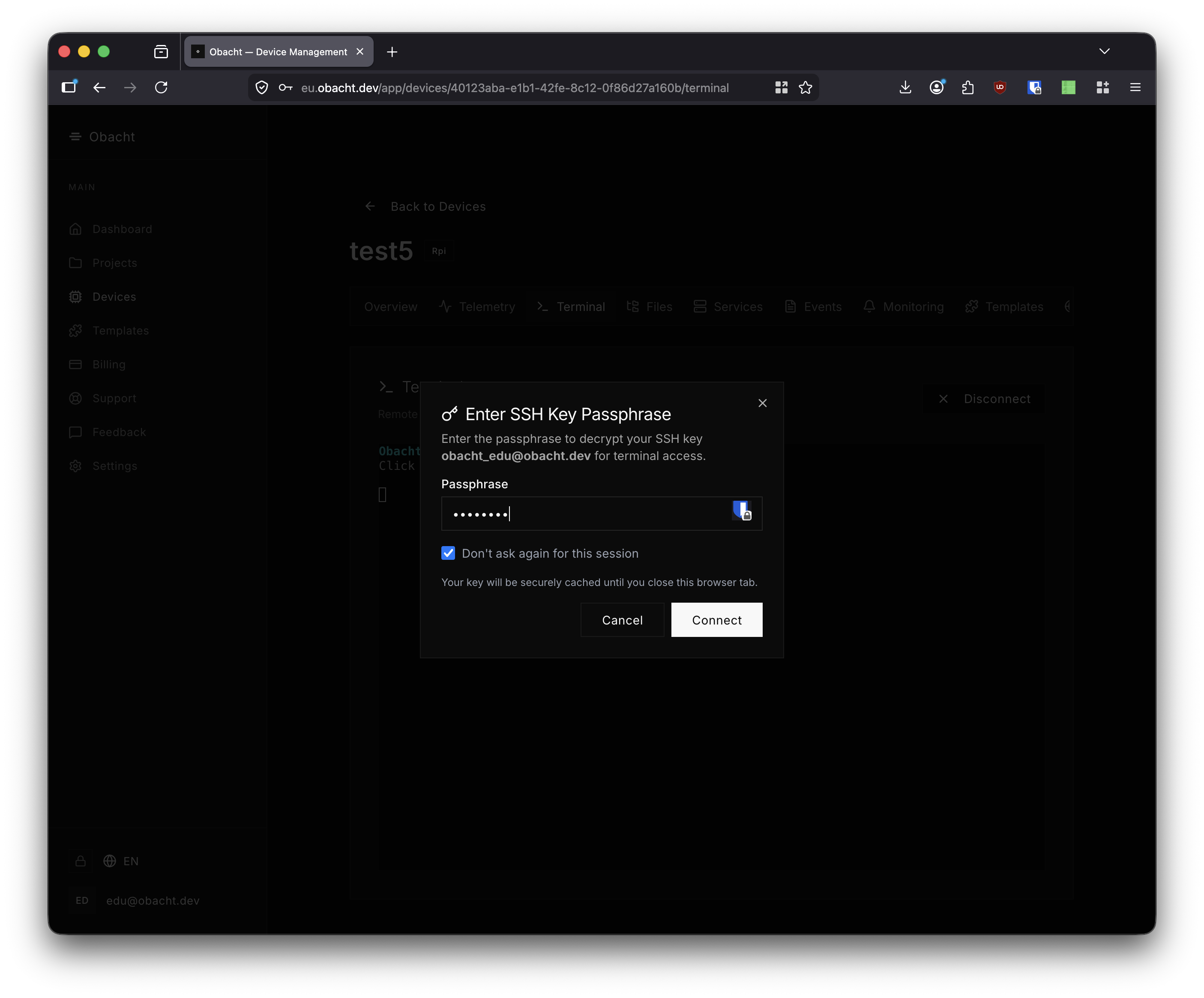 SSH key passphrase dialog