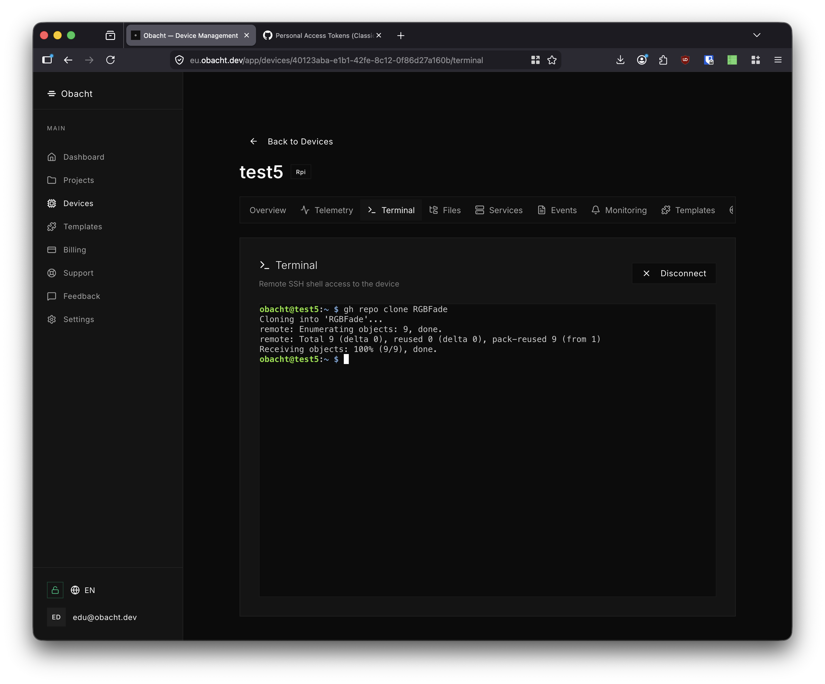 Terminal — clone completed