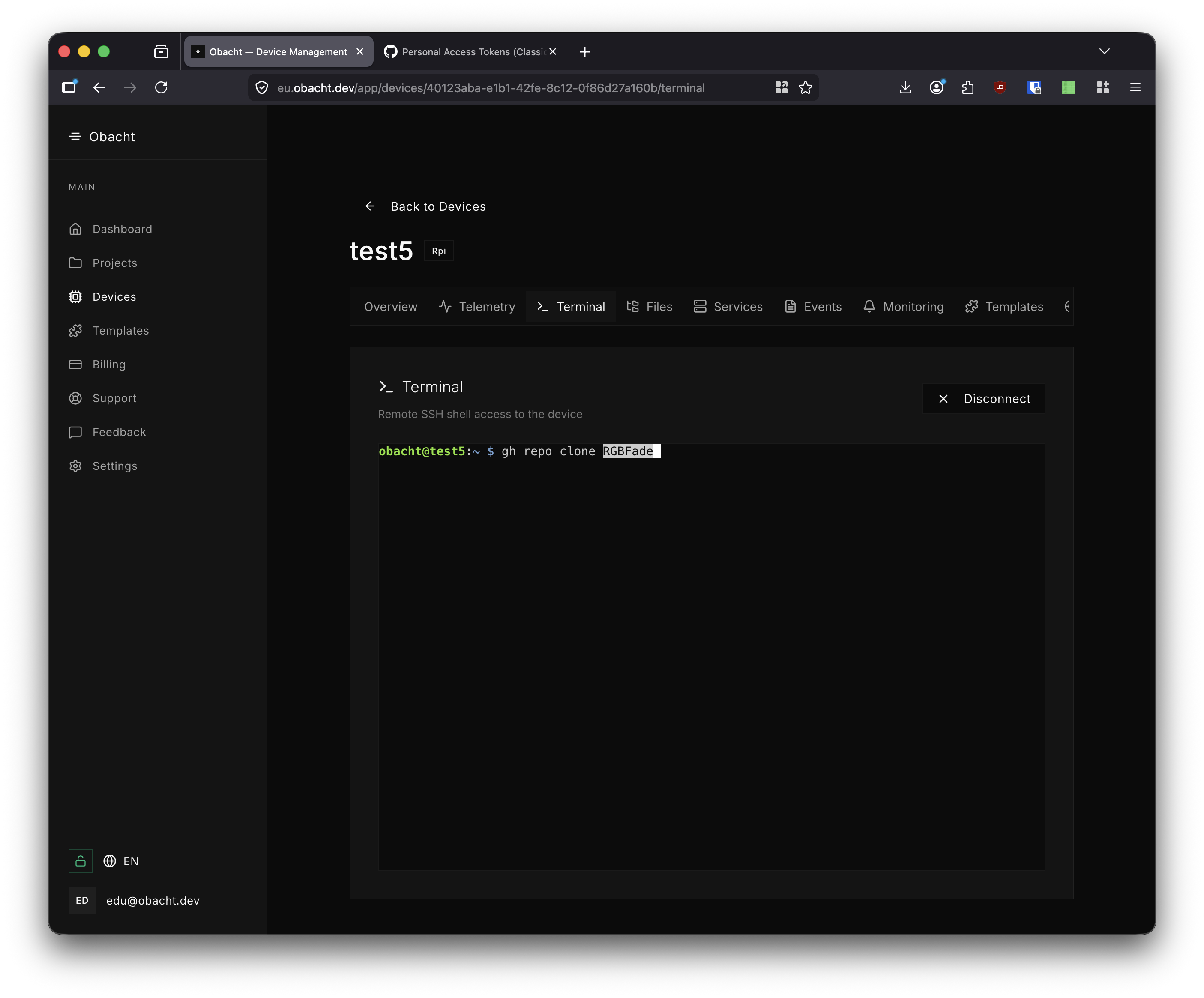 Terminal — gh repo clone command